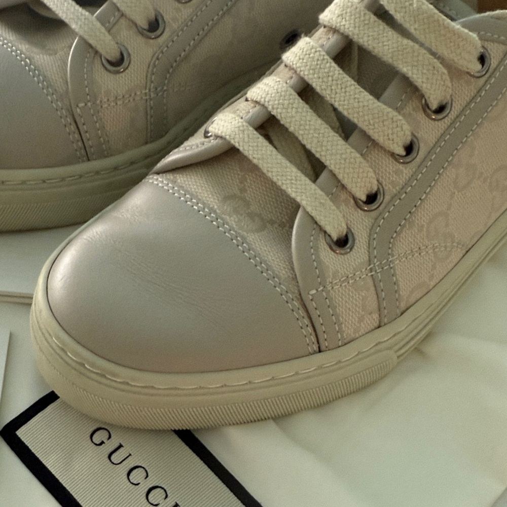 GUCCI Beige Tan GG monogram Women's Sneakers Shoes canvas leather low top 36 - Picture 9 of 10